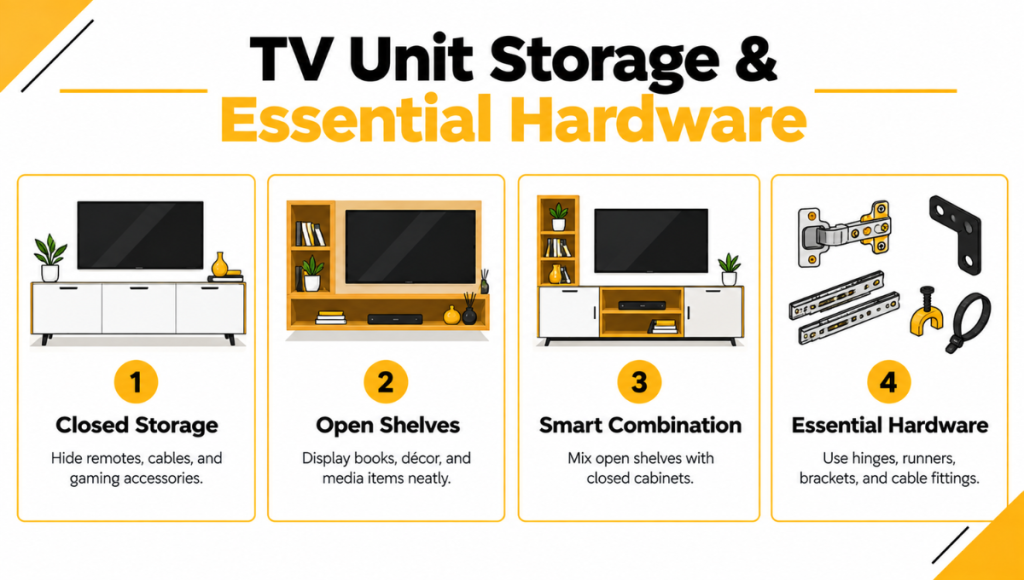 TV Unit Storage & Essential Hardware